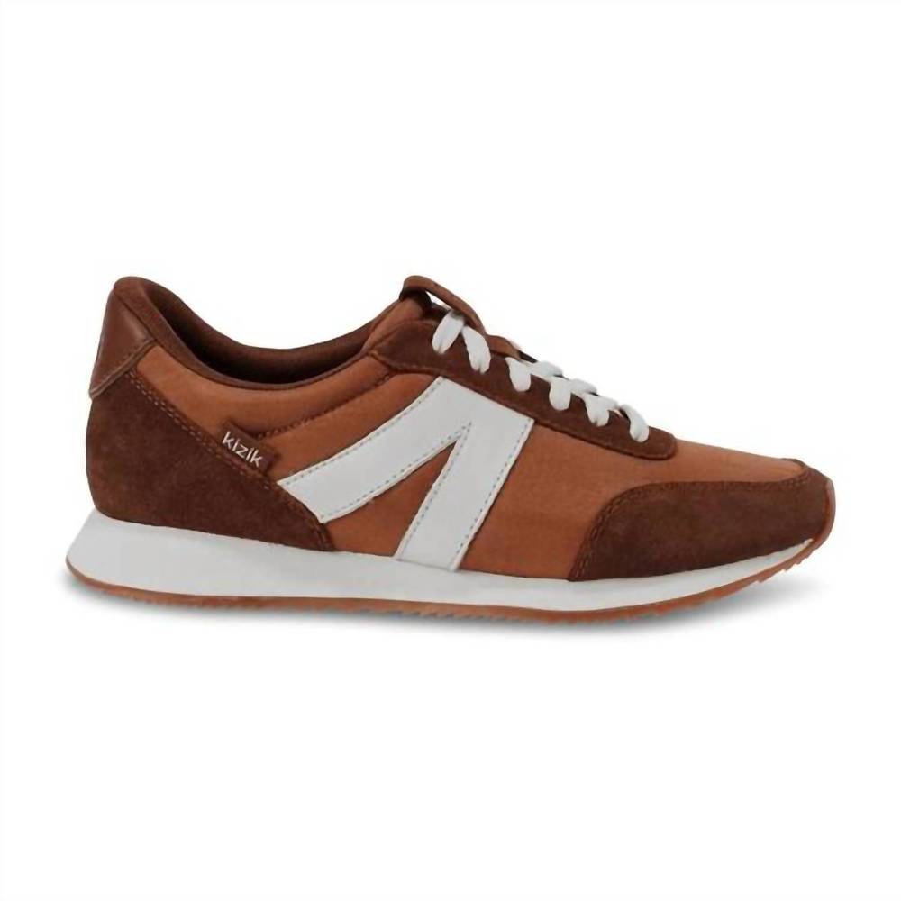 Kizik Women's Brown Retro Trainer Sneaker with White Accent